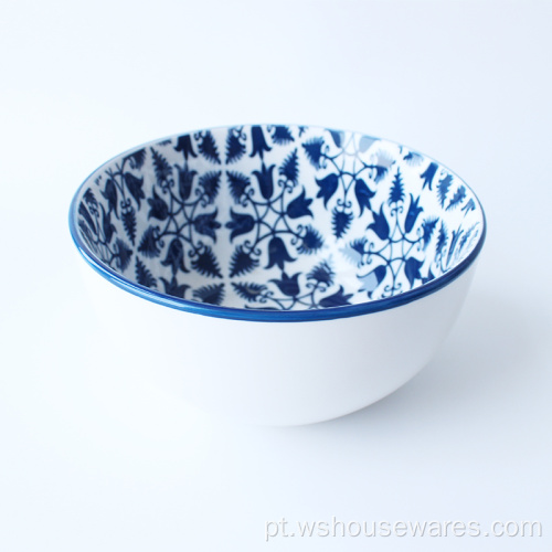 Wholesale azul pad impressão de macarrão bacia de arroz de porcelana